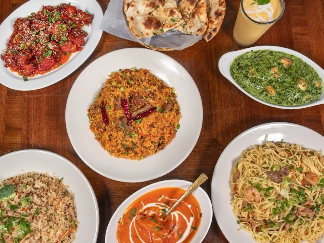 Halal Chinese and Pakistani feast with naan, north Houston